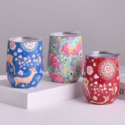 comprar Incrustável em pó revestido de aço inoxidável Tumbler isolado 12 Oz Tumblers Forma de ovo com tampa deslizante Duplo isolamento de vácuo parede à prova de vazamento online manufacture