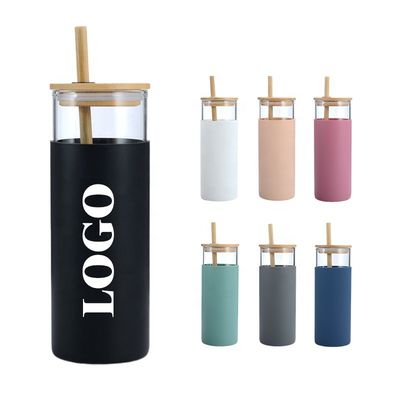 comprar Bottle de água de vidro reutilizável com manga de silicone e palha aplicada como presentes para funcionários amigos colegas de trabalho online manufacture