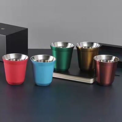 comprar Multicolor 80ml 160ml Taças de café de aço inoxidável personalizadas Pequenas Taças de Espresso de aço inoxidável italianas de parede dupla Manutenção de temperatura perfeita online manufacture