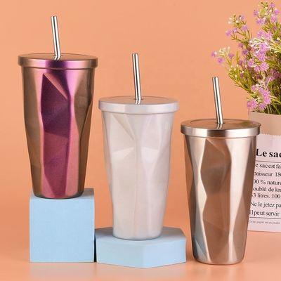 comprar Moderno design 480ml personalizado caneca de aço inoxidável com palha estilo country gradiente irregular caneca de chá de aço inoxidável para viagens online manufacture
