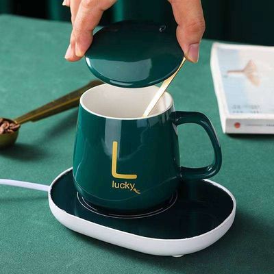 comprar Personalização Estilo 420ml Copas de Espresso em Cerâmica caneca de café em cerâmica com tampa e alça e base aquecida 420ml Desenhos de cores personalizáveis alimentados por USB online manufacture