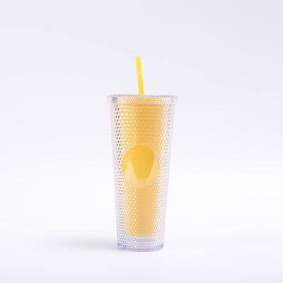 comprar Brincadeira de plástico reutilizável com tampa e palha Copo acrílico de parede dupla Brincadeira de viagem iridiscente para café gelado água fria smoothie boca larga prova de derramamento online manufacture