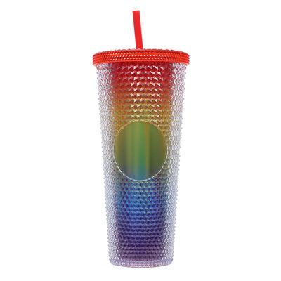 comprar Tumbler de palha com tampas e palhas Pink Tumbler com palha Textured Cup BPA-Free Double-Wall Tumblers de plástico para café gelado bebidas frias ou água 24 oz online manufacture