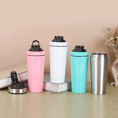 comprar Shaker de aço inoxidável portátil de secção dupla, frasco de shaker de proteínas metálicas com balança para ginásio online manufacture