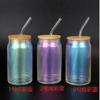 comprar Copo de vidro colorido com tampa e canudos 18oz Borosilicato de vidro Copo de café gelado smoothie com tampa de bambu Copo de vidro de palha reutilizável Copo de vidro colorido 4 pacotes online manufacture
