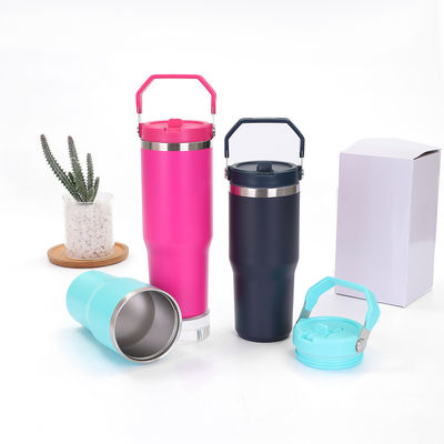 comprar 30 oz Tumbler com alça e tampa de palha à prova de vazamento duplo isolado 30 oz Copo de aço inoxidável online manufacture