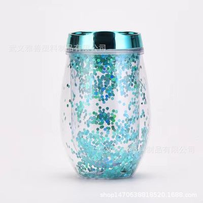 comprar Amazon U em forma de 12 oz de vinho de vidro de ovo Copo de plástico portátil de camada dupla Copo de água potável ao ar livre online manufacture