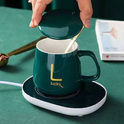 comprar Personalização Estilo 420ml Copas de Espresso em Cerâmica caneca de café em cerâmica com tampa e alça e base aquecida 420ml Desenhos de cores personalizáveis alimentados por USB online manufacture
