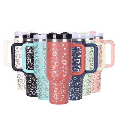 comprar Eco-friendly 40 Oz Tubler de aço inoxidável com alça isolada Simples Tubler Leopard Moderno 1200ml Portátil de grande capacidade cabem na maioria dos porta-copos de carro Fabricação em linha