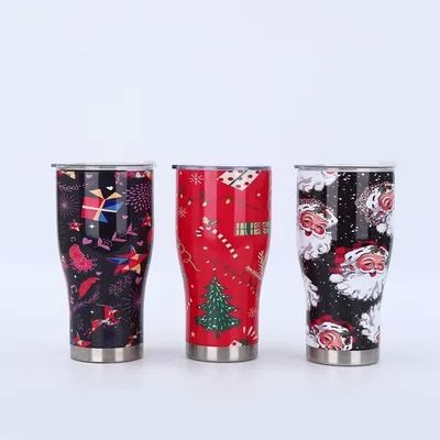 comprar Simples moderno tapa à prova de vazamento parede dupla isolado de aço inoxidável Natal Tumbler 900ml caneca de café com alça Para esportes ao ar livre Desenho curvo único Fabricação em linha