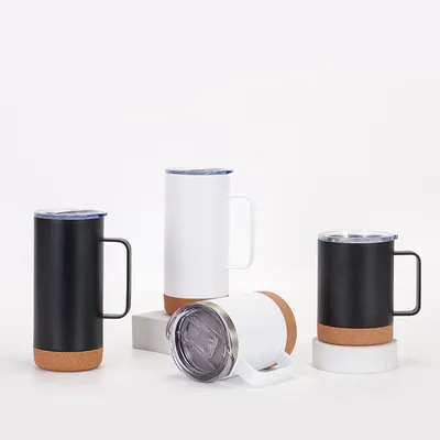 comprar Proof de vazamento 480ML Direito Custom Vacuum Isulado Tumbler Lavadora de louça Segura Taça de café de aço inoxidável com alça de cortiça Fonte Taça de viagem tamanho universal online manufacture