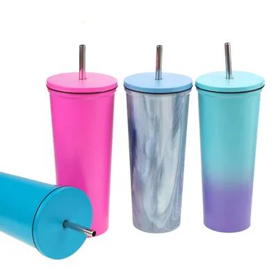 comprar Reutilizável 700ml Boca Larga Logotipo personalizado Tumblers de aço inoxidável Taça de viagem personalizada de aço inoxidável com palha Construção de vácuo de parede dupla Fabricação em linha