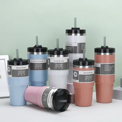 comprar Logotipo personalizado Double Wall Vacuum Insulated Mug 20oz 30 Oz Tubler de aço inoxidável com palha Fabricação em linha