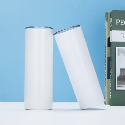 comprar Slim 20 oz de aço inoxidável recto Tumbler branco com palha de metal para impressão de máquina de imprensa térmica Fabricação em linha