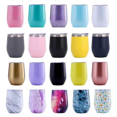 comprar 12 Oz Tubler de vinho isolado com tampa e palha Tubler de vinho sem caule de aço inoxidável Fabricação em linha