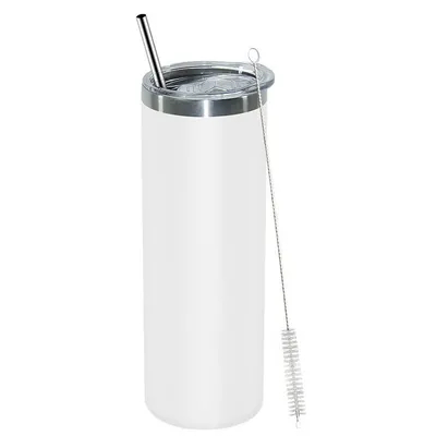 comprar 20oz de aço inoxidável de parede dupla, vidros de vácuo com tampa e palha para bebidas quentes e frias, branco Fabricação em linha