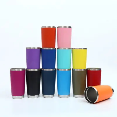comprar Travel Coffee Tumbler 20 oz isolado caneca com tampa de aço inoxidável Copo para bebidas quentes e frias em pó revestido de amarelo Fabricação em linha