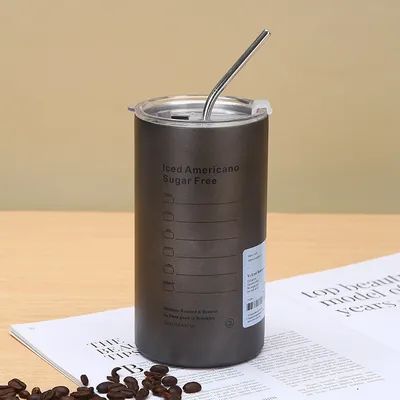 comprar Copo de café de aço inoxidável com tampa e palha Taça de café de viagem para homens Fabricação em linha