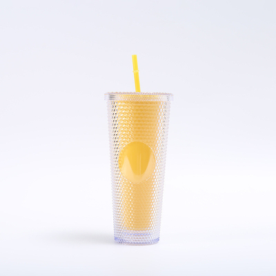 comprar Brincadeira de plástico reutilizável com tampa e palha Copo acrílico de parede dupla Brincadeira de viagem iridiscente para café gelado água fria smoothie boca larga prova de derramamento online manufacture