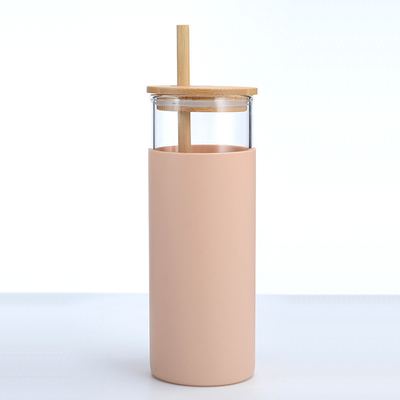 comprar Personalização 16 Oz Garrafas de Bebidas de Vidro Copas de Café de Vidro Com Capa de Bambú Palha de Bambú Manga de Silicone Proof Leak Proof Splash Proof Design online manufacture