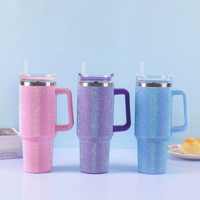 comprar Cross-border Large capacity Diamond-adorned Handle Mug Creative & Stylish Car Water Cup Customized Gem-encrusted Drinkware Fabricação em linha