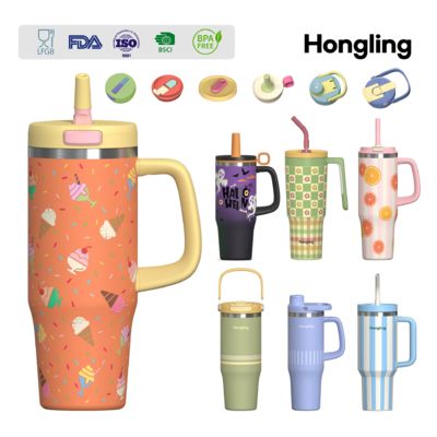 comprar Copo de carro Amazon Cross-border 30oz/40oz/50oz Personalizado Copo de Gelo Copo de Carro Isolado com Alça e Canudo de Grande Capacidade Fabricação em linha