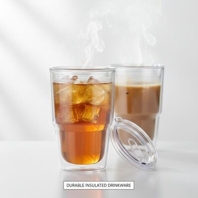 comprar Copo de plástico transparente com parede dupla isolada, reutilizável, ideal para bebidas frias e quentes, design durável Fabricação em linha