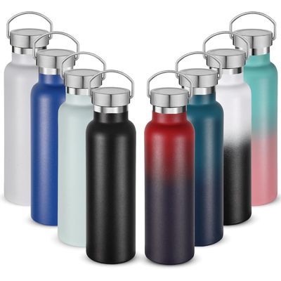 Garrafas de água de desporto de aço inoxidável em grande quantidade 17oz Garrafa de parede dupla com alça e tampa de madeira à prova de vazamento Garrafa de água de metal ao ar livre para ciclistas Corredores