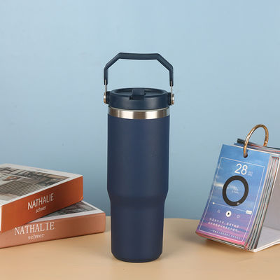 30oz Tubler de aço inoxidável garrafa de água à vácuo isolada para escritório ou carro copo reutilizável com palha resistente a vazamento flip frio por 12 horas ou congelado por 2 dias