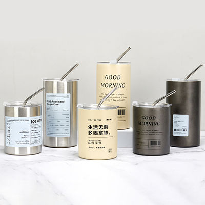 12oz canecas de café de gelo, de aço inoxidável, termo isolado, caneca de café, caneca de chá, caneca de cerveja com tampa de palha.