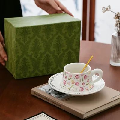 Caneca de Café com Flor de Tulipa, Caixa de Presente Preta, Conjunto de Canecas para Presente, Caneca de Cerâmica para Lembrancinha, Nicho