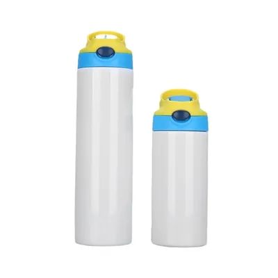 12 OZ Sublimação de palha Sippy Cup Blank Tumblers Dupla parede de vácuo isolado de cor mista termoses de aço inoxidável garrafas de água para a escola