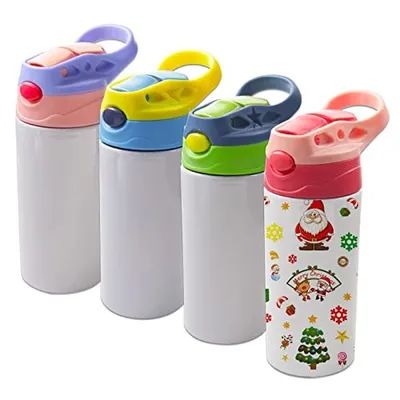 12oz Sublimação Blank Sippy Cup Sublimação Tumblers para crianças aço inoxidável isolado garrafa de água infantil com tampa de palha à prova de vazamento e alça