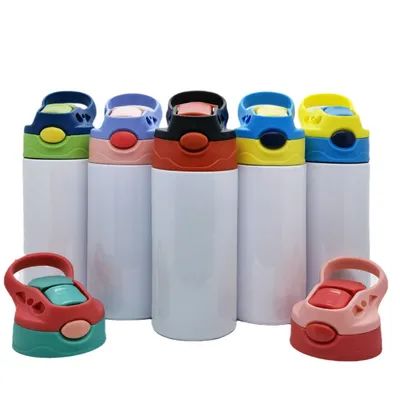 Bebês Sublimação Tumbler 12oz Sublimação Bebês garrafa de água com um clique Pop-Up palha tampa e manuseio aço inoxidável sublimação isolado bebês SIPPY copos em branco com filmes de encolhimento