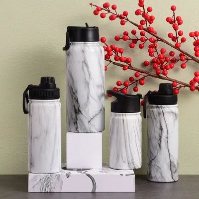 Garrafa de água isolada com tampão reutilizável Garrafas de água de aço inoxidável com alça à prova de vazamento Garrafa de água esportiva para ginásio viagens bicicleta acampamento 22oz