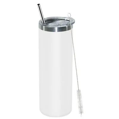 20oz de aço inoxidável de parede dupla, vidros de vácuo com tampa e palha para bebidas quentes e frias, branco