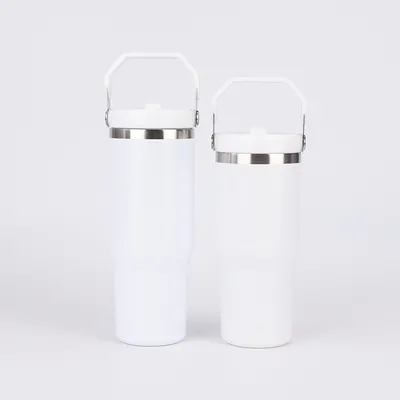20 Oz Tumbler com alça, Tumbler isolado com tampa e flip palha à prova de vazamento parede dupla aço inoxidável vácuo viagem caneca de café isolado garrafa de água copo térmico