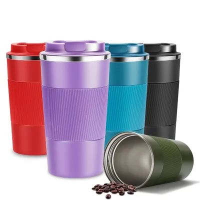 12oz Copo de café com tampa à prova de vazamento Caixinha de café com tampa de selo de vácuo de aço inoxidável para chá de café gelado quente