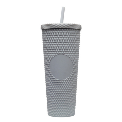 Isolamento de parede dupla 24 oz Tumbler estufado Diamant Durian Abacaxi Plástico Matte Preto Taça estufado Tumbler de café com tampa palha Moda