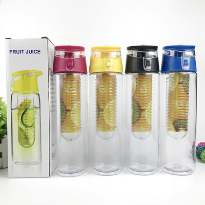800 ml 700 ml Flip Lid Top Botão de água para infusão de frutas de plástico Tritão Botão de suco de frutas de plástico com cartucho de infusão Extremamente resistente a impactos