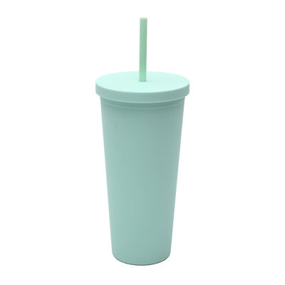 Boca larga parede única 24 onças de plástico tumblers limpo personalizado plástico tumbler copos a granel com palha e tampa tamanho padrão cupholder amigável