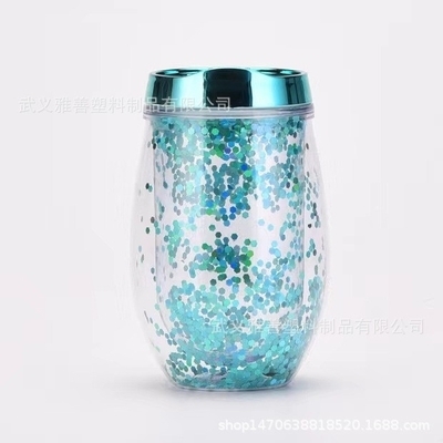 Amazon U em forma de 12 oz de vinho de vidro de ovo Copo de plástico portátil de camada dupla Copo de água potável ao ar livre