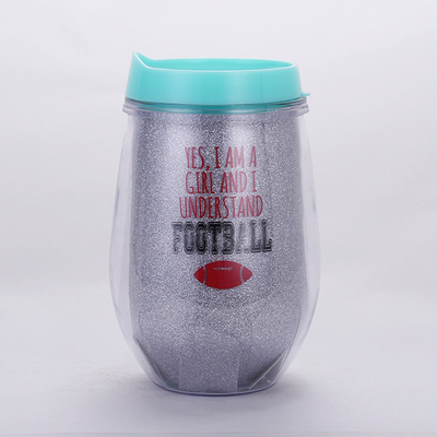 300 ml Copo de plástico em forma de ovo de camada dupla com palha em forma de U