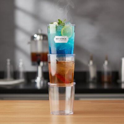 Cilindro de copo de plástico empilhável adequado para bebidas quentes e frias, perfeito para serviços de catering e estações de bebidas